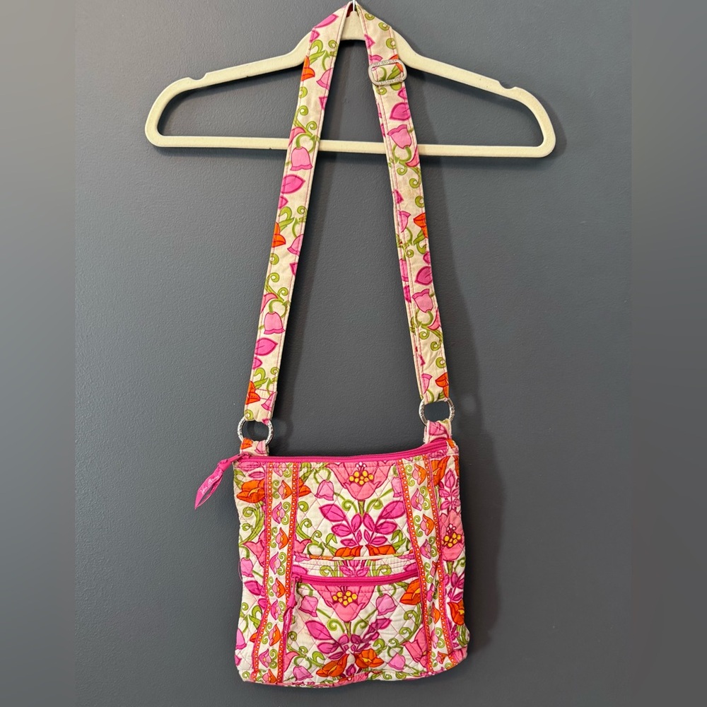 Vera Bradley Crossbody Bag Purse Pink Green Lilli Bell Floral Flower Quilted